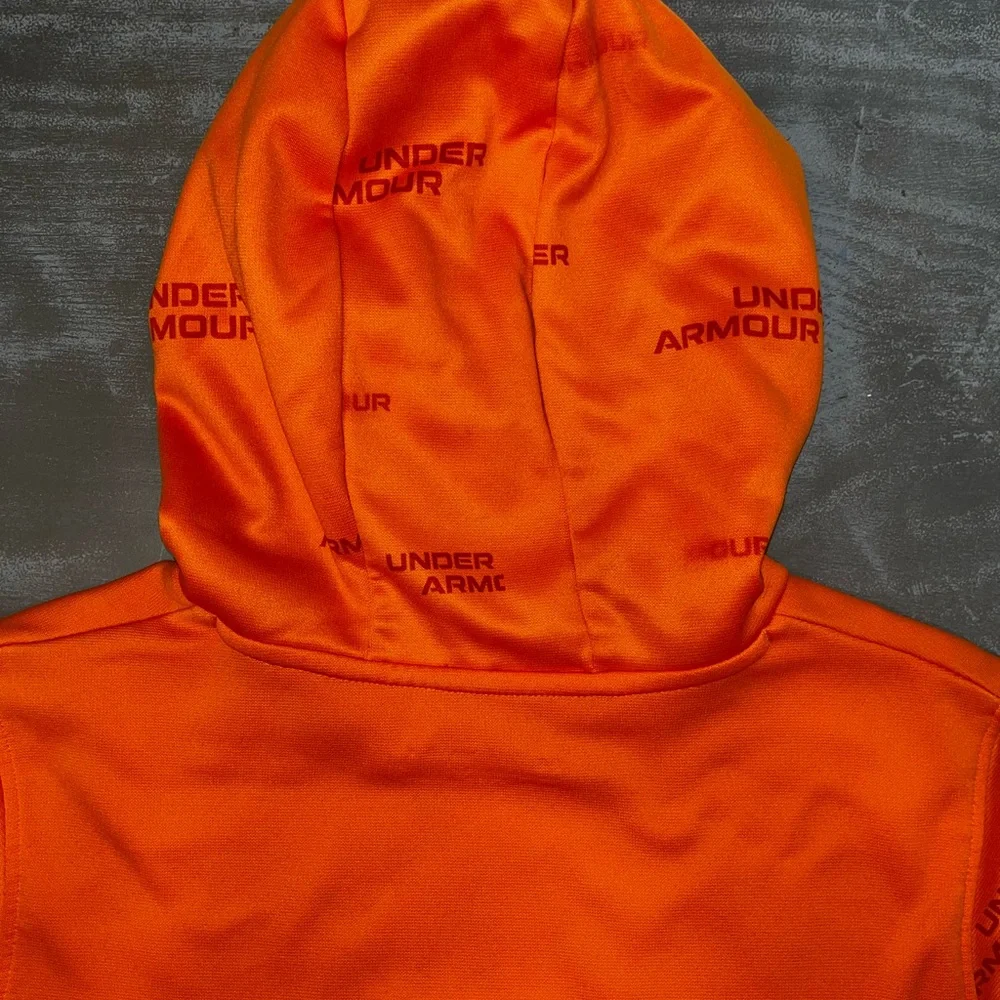 Under Armour Hunting Orange Hoodie Pullover Boys Large Kangaroo Pocket Sweat